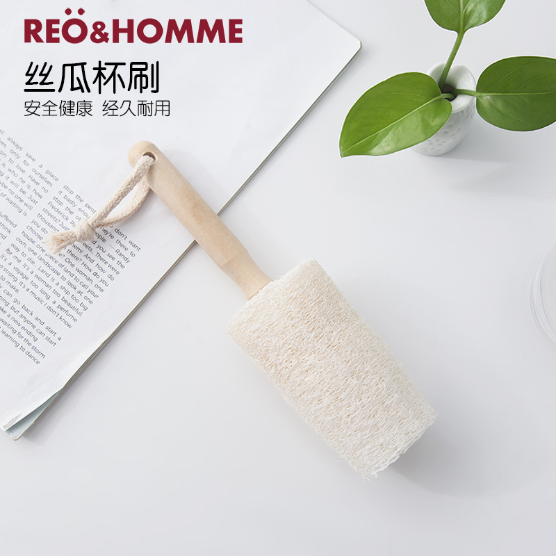 天然丝瓜杯刷 可挂式木柄洗碗刷 厨房清洁去污刷家用刷子厂家批发