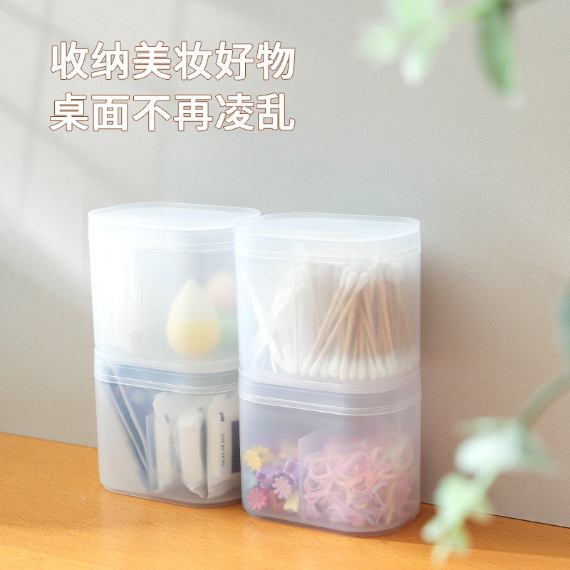 新款带盖双格收纳盒 化妆棉牙线隐形眼镜棉签盒 小物件防尘整理盒