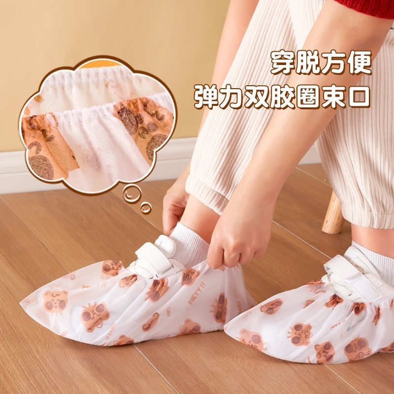 一次性印花鞋套家用室内透气脚套客人专用防滑耐磨加厚一次性鞋套