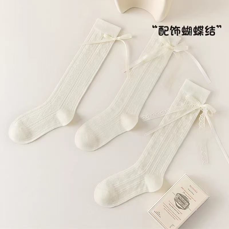 春夏宝宝甜美百搭蝴蝶结韩版女童洛丽塔可爱公主网眼无骨小腿袜子