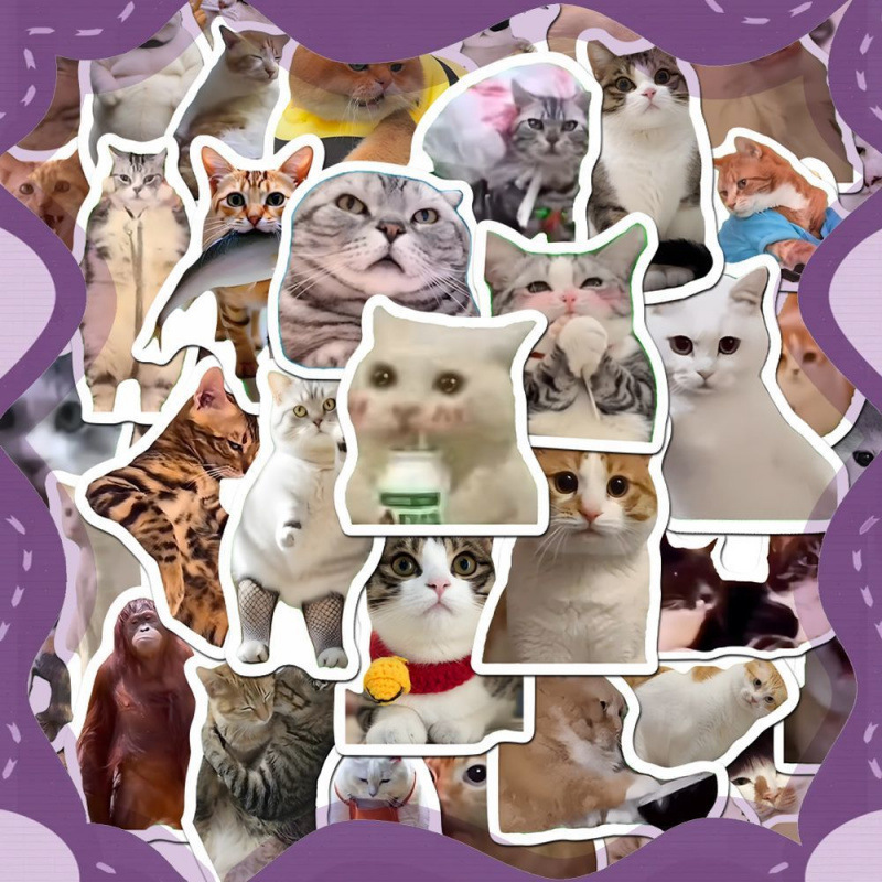 300张猫meme贴纸可爱搞笑鬼畜猫咪ins风表情包梗图素材手账本贴画